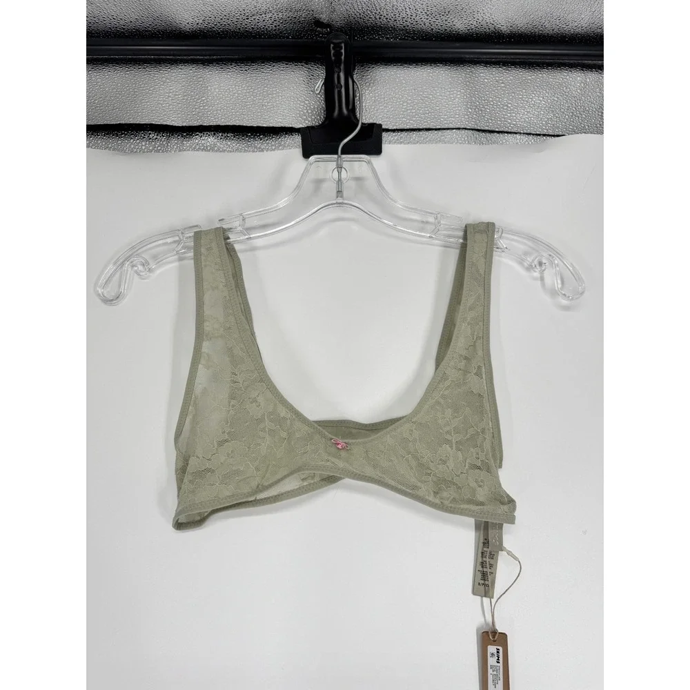 SKIMS Stretch Lace Plunge Bralette Bra Womens Small Talc Multi Green Scoop Neck